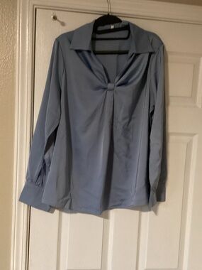 Classic Light Blue Knot-Front Women's Blouse